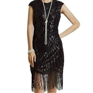 Black Sequined 1920’s Flapper Style Dress Size Large Gatsby Party Costume